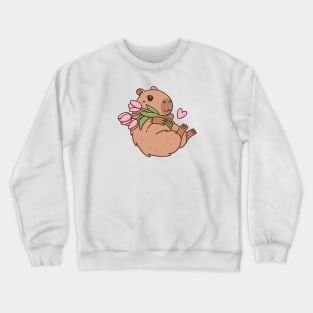 Cute capybara with flowers Crewneck Sweatshirt